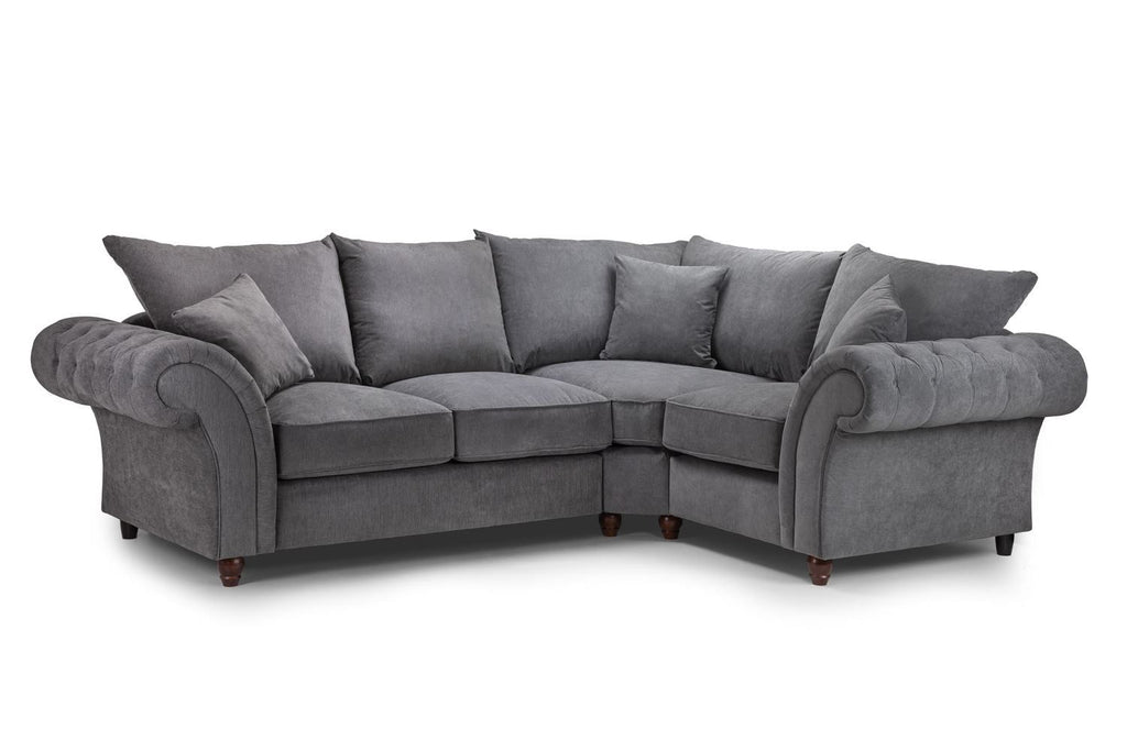 Grey Fabric Corner Fullback Sofa with Scroll Arms RHF