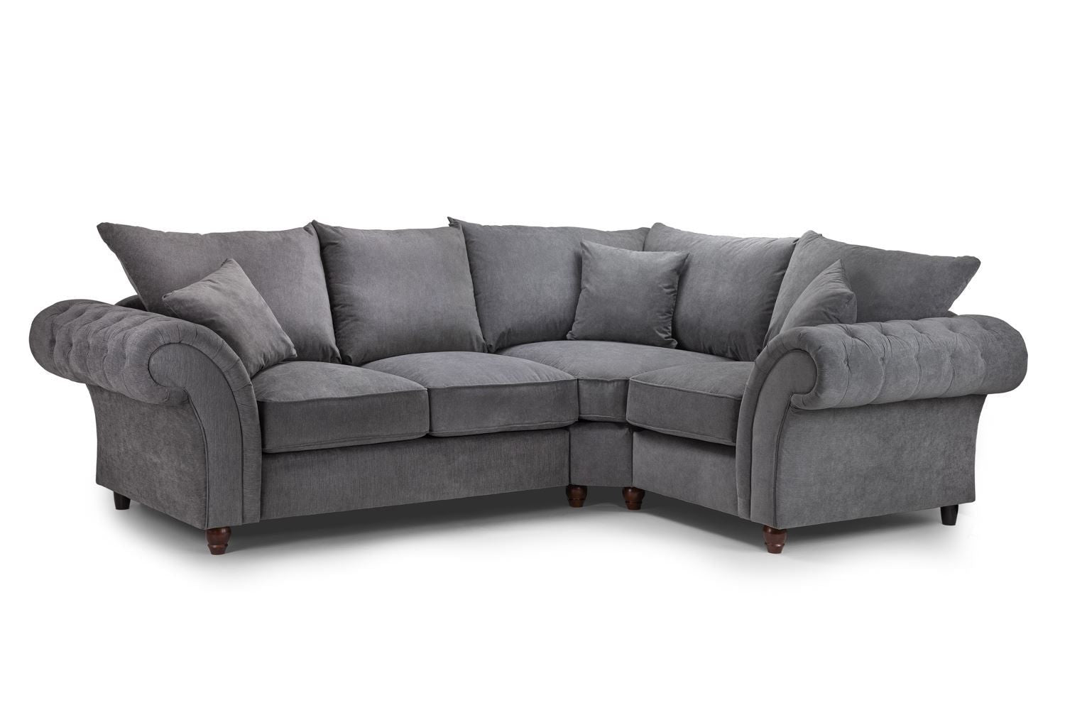 Grey Fabric Corner Fullback Sofa with Scroll Arms RHF