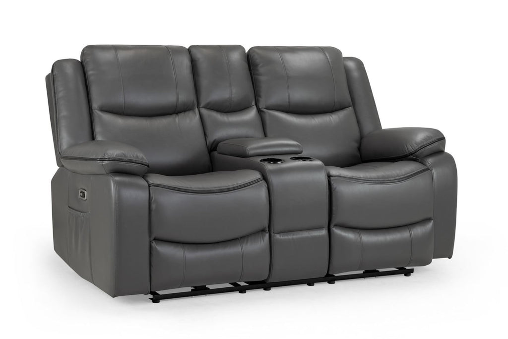 Grey Leather 2 Seater High Back Electric Recliner Sofa