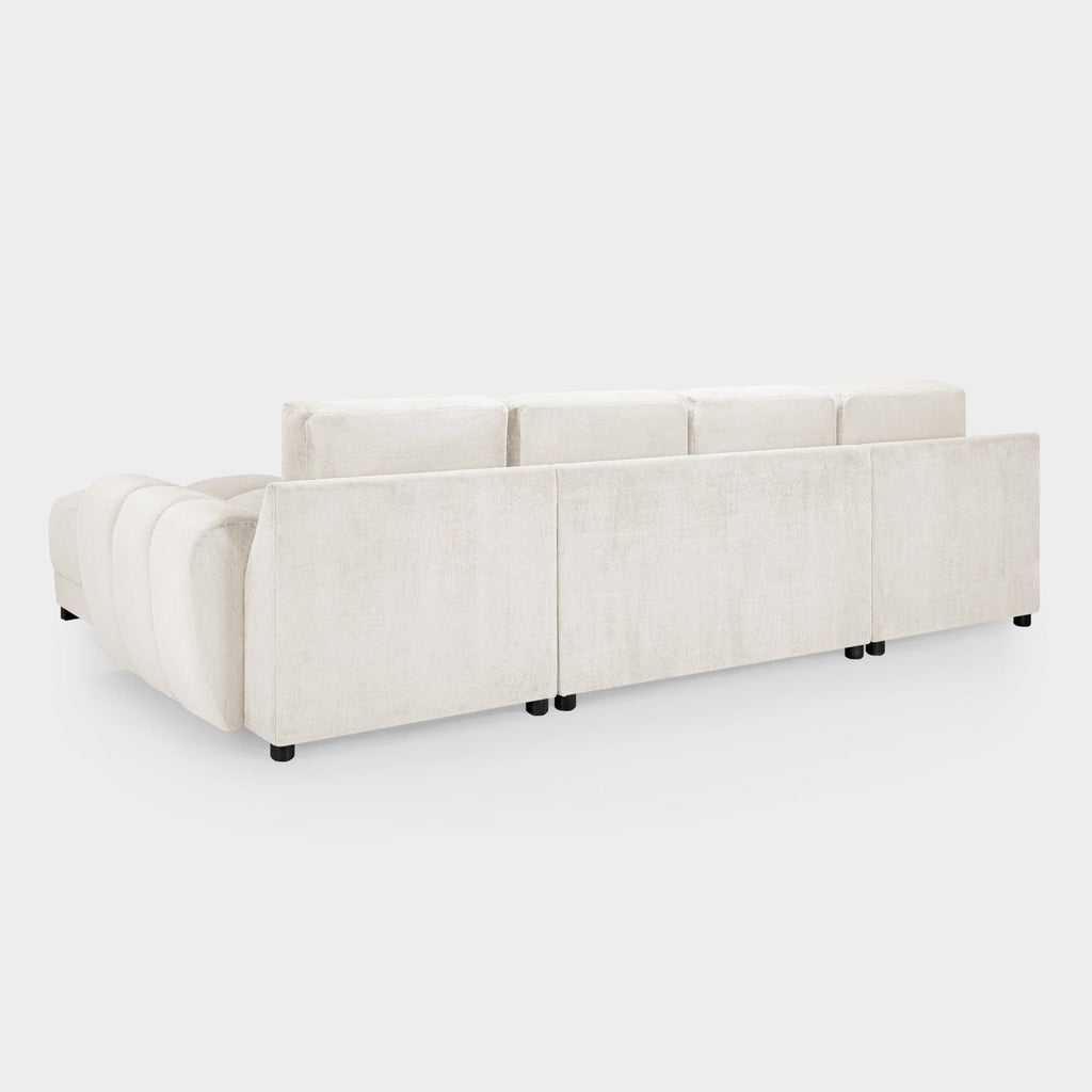 Cream Chenille Fabric Upholstered U Shape Corner Sofa Bed