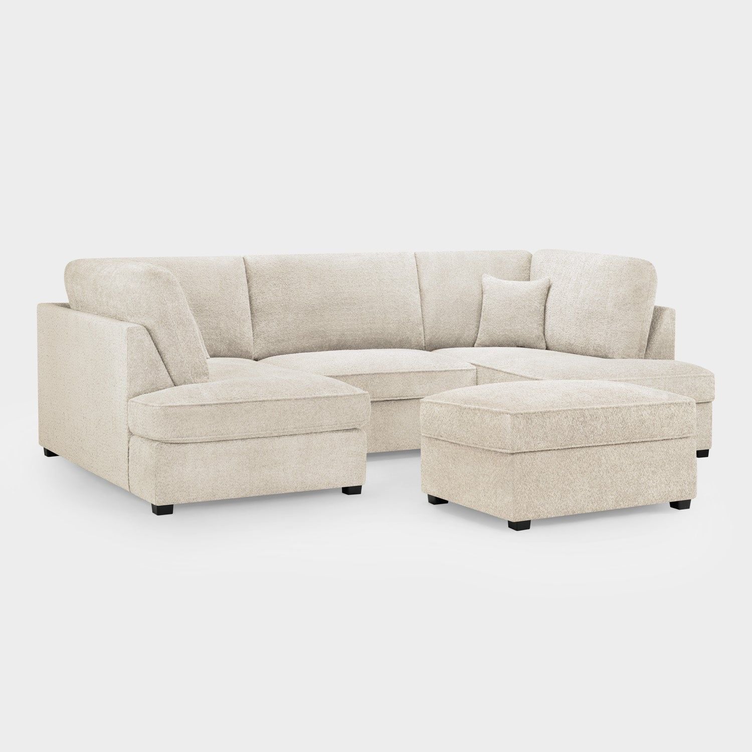 Beige Boucle Fabric Upholstered U Shaped Corner Sofa
