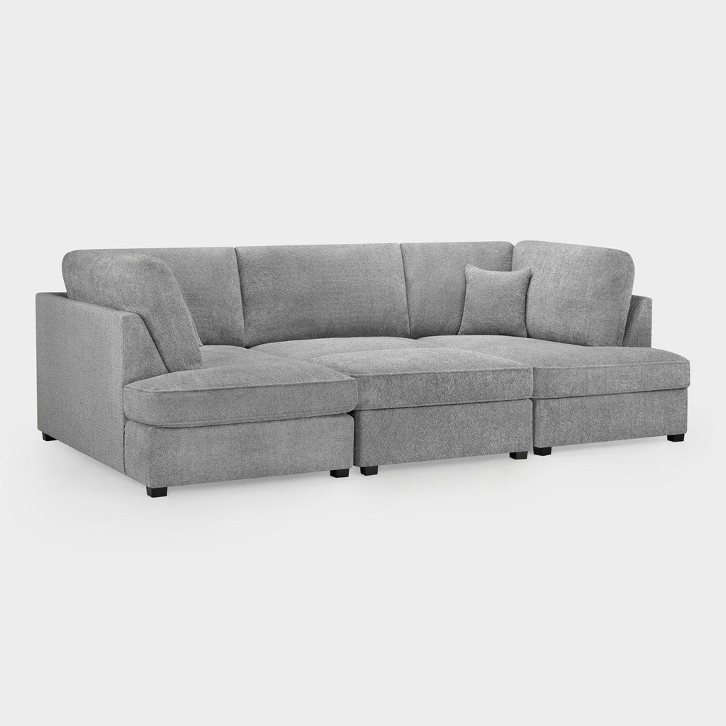 Grey Boucle Fabric U Shape Corner Sofa