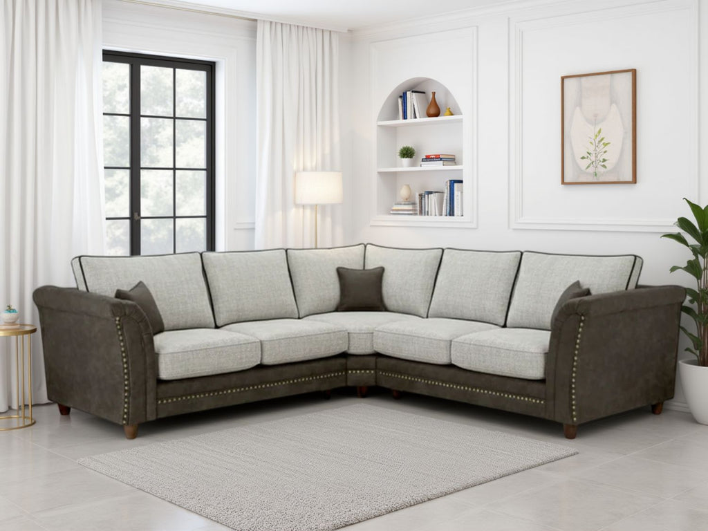 Dual Tone Grey Fabric Large Corner Fullback Sofa