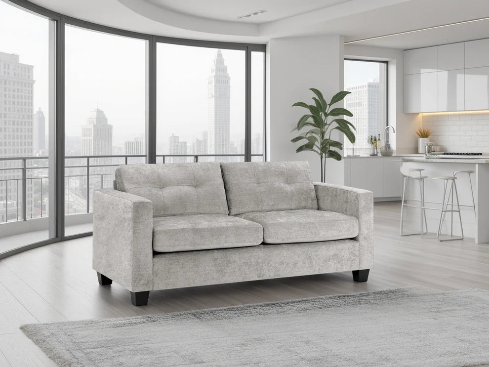 Grey Leather Effect Fabric Standard Back 3 Seater Sofa